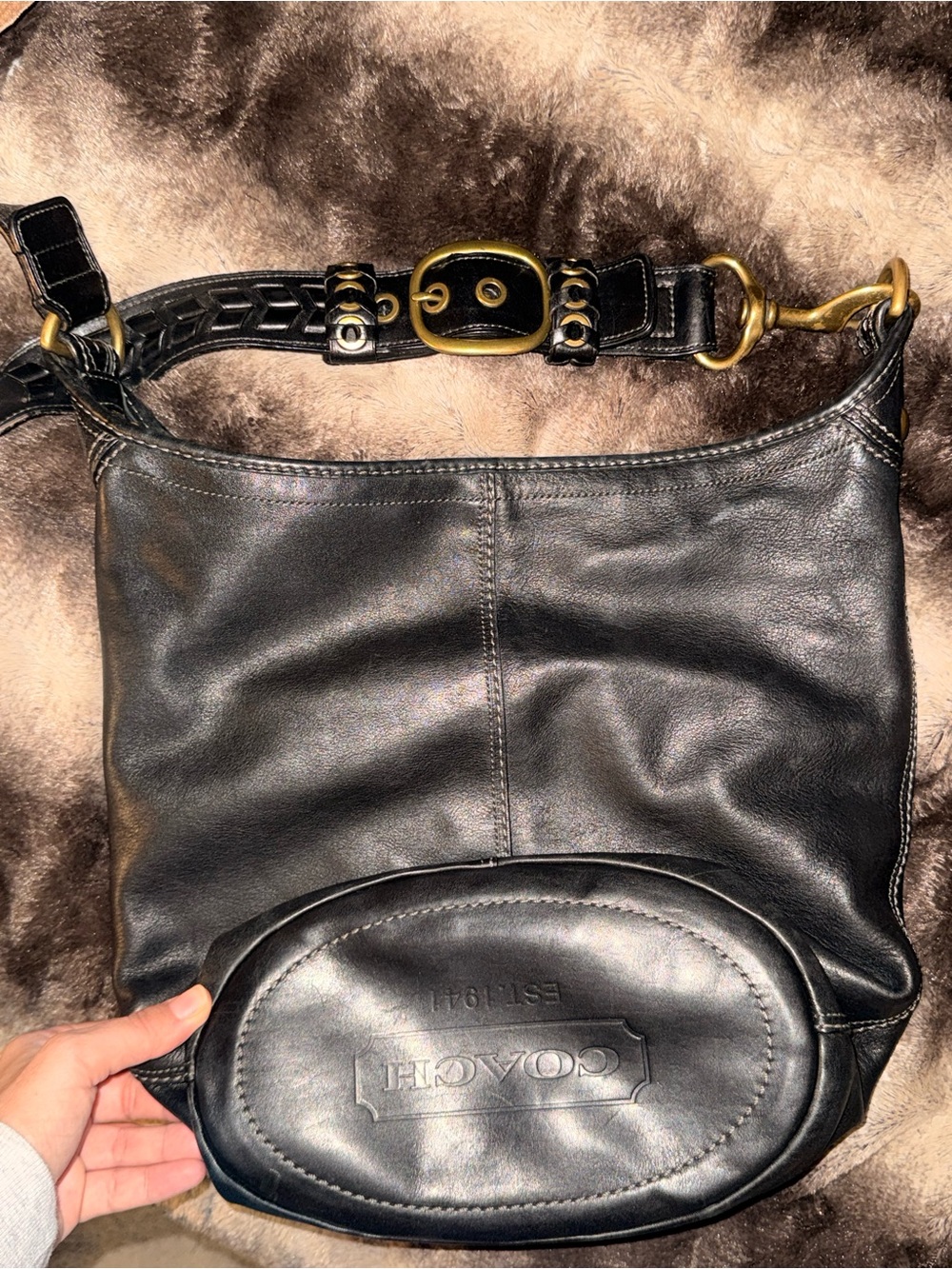 Coach Black Leather Hobo with Brass-Tone Buckle vintage bleaker bag
